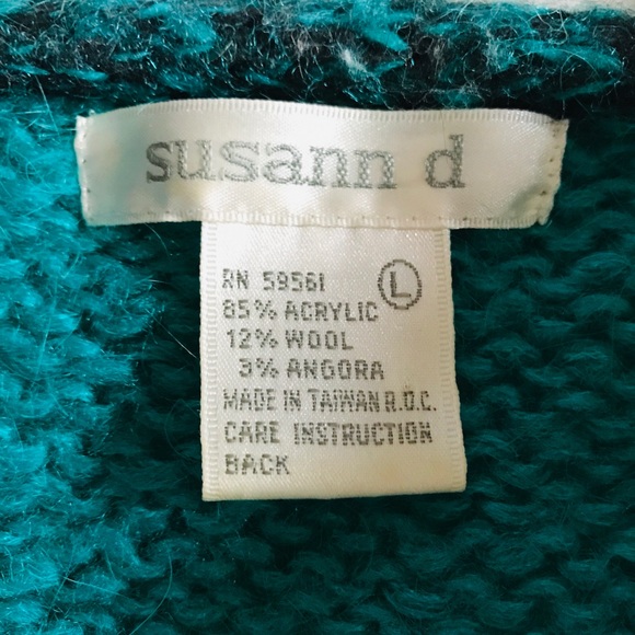 Susann D Vintage Teal Geometric Shapes Sweater L - Picture 13 of 14